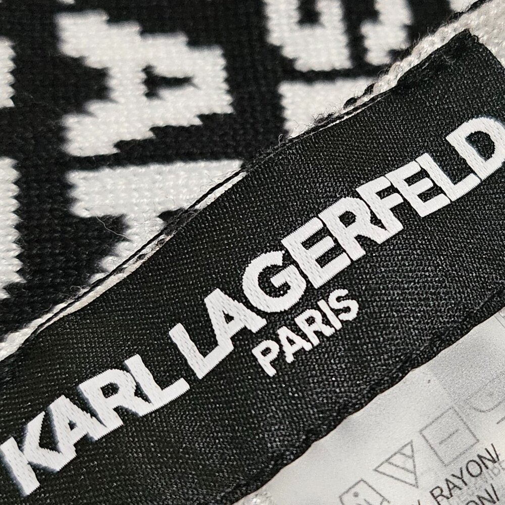 KARL LAGERFELD CHIC ICONIC MONOCHROME BLACK & WHITE  LOGO SCARF - Picture 6 of 15